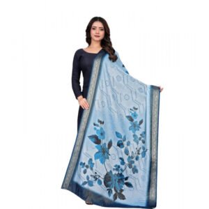 Women's chanderi silk Printed Dupatta (Blue, Length: 2 Mtr)