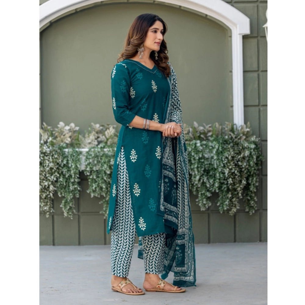 Women's Cotton Blend Printed Kurti With Pant Dupatta Set (Morpichh) - Image 2