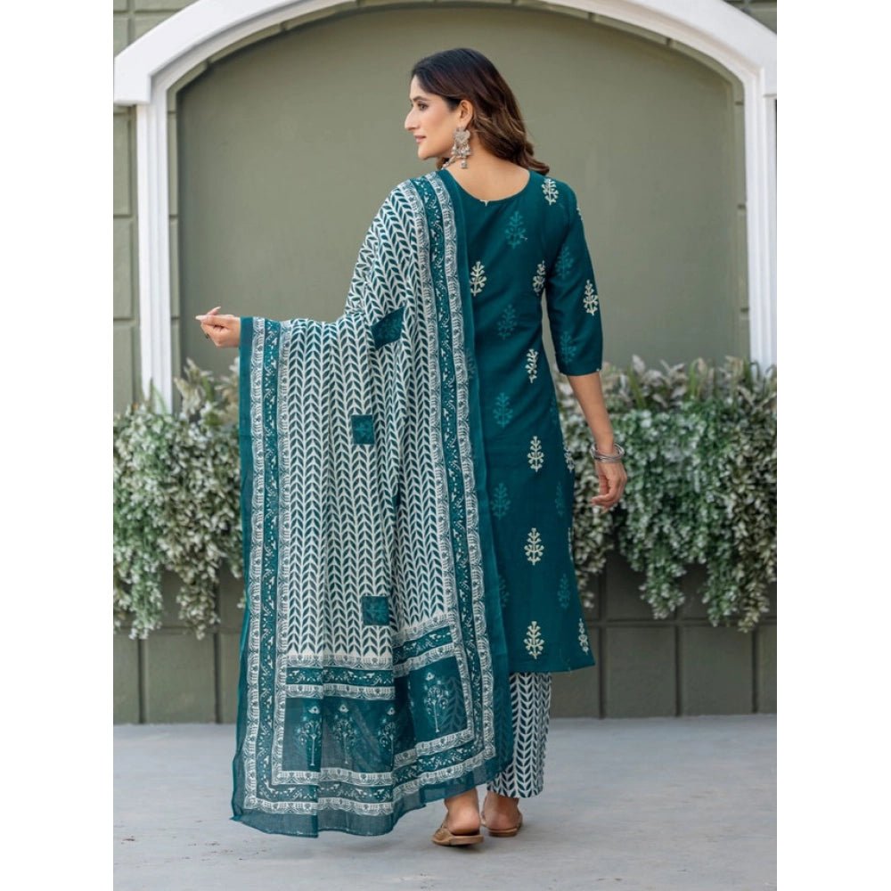 Women's Cotton Blend Printed Kurti With Pant Dupatta Set (Morpichh) - Image 3