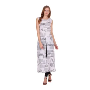 Casual Crepe Sleeveless Slit Dress (White)