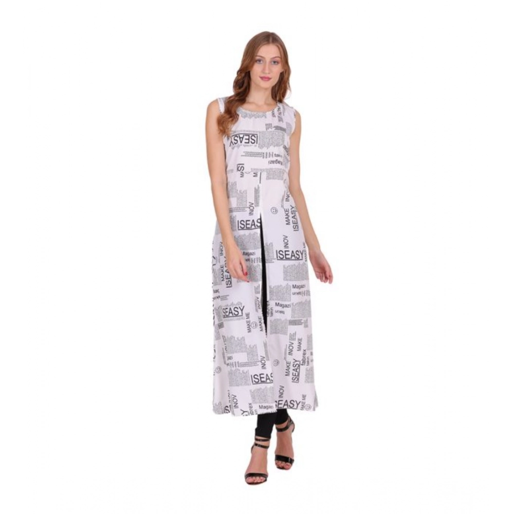 Casual Crepe Sleeveless Slit Dress (White)