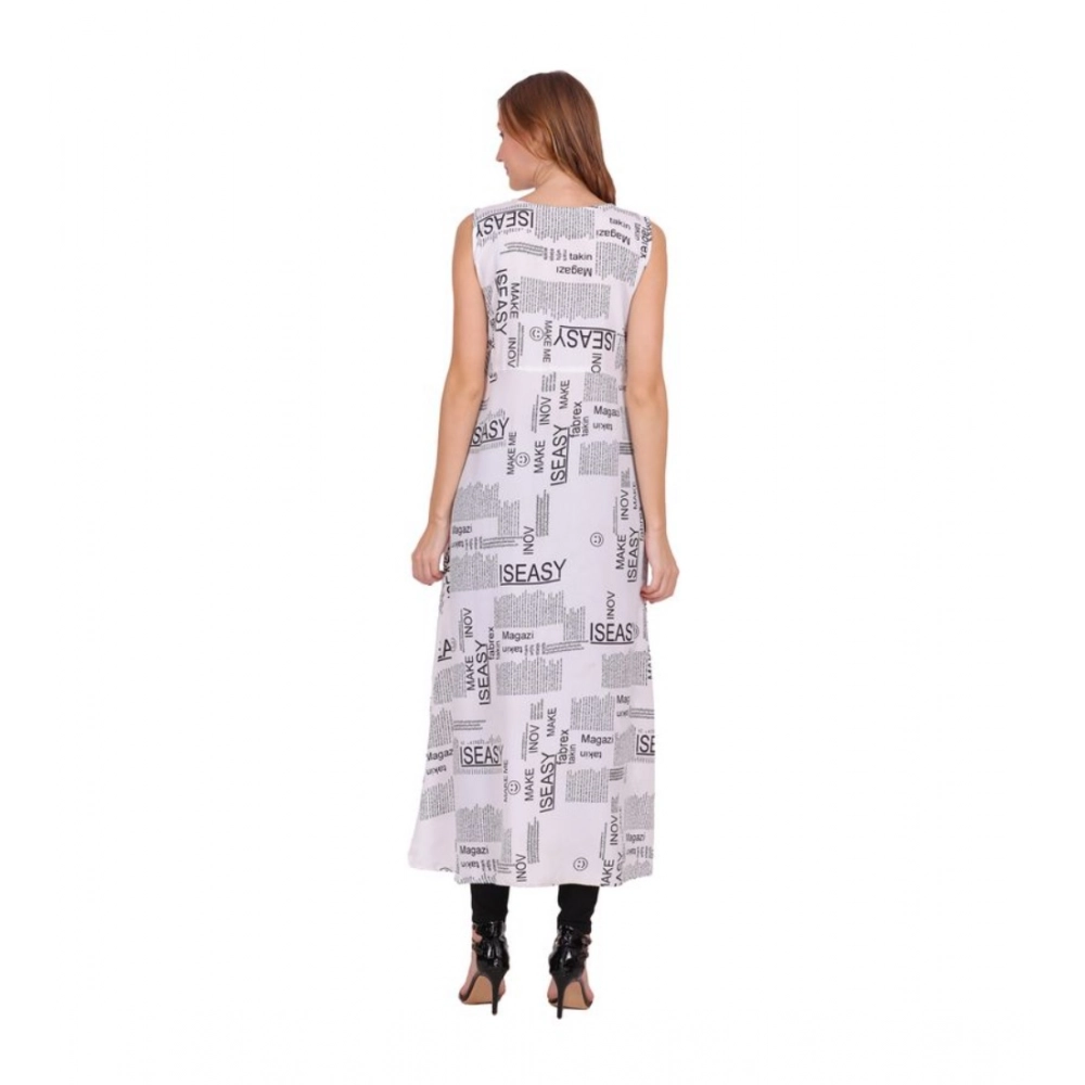 Casual Crepe Sleeveless Slit Dress (White) - Image 3