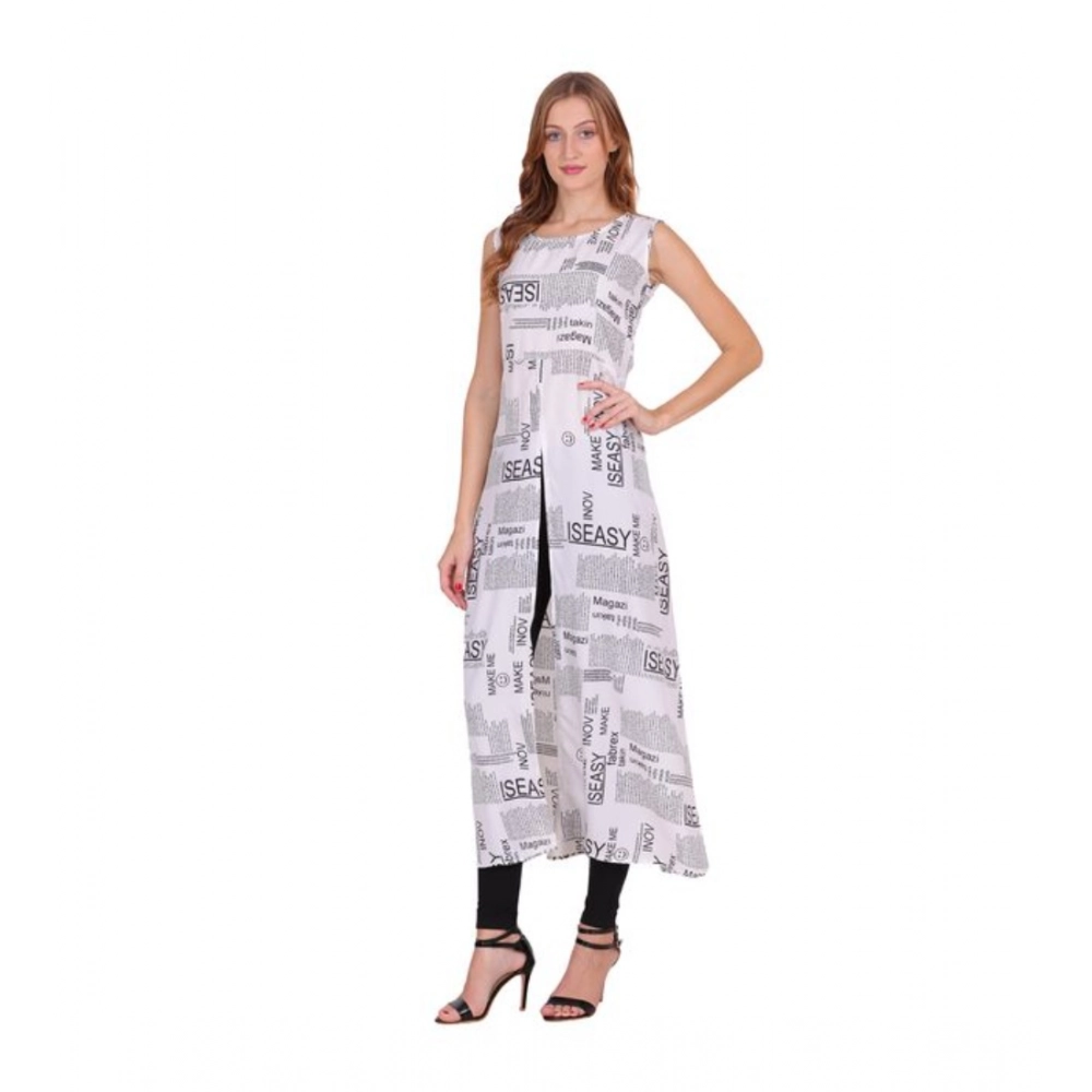 Casual Crepe Sleeveless Slit Dress (White) - Image 5