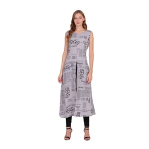 Casual Crepe Sleeveless Slit Dress (Light Grey)