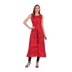 Casual Crepe Sleeveless Slit Dress (Red)