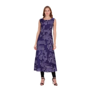 Casual Crepe Sleeveless Slit Dress (Navy Blue)