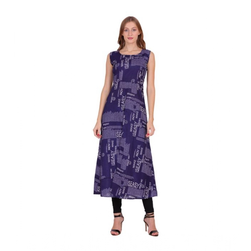 Casual Crepe Sleeveless Slit Dress (Navy Blue)