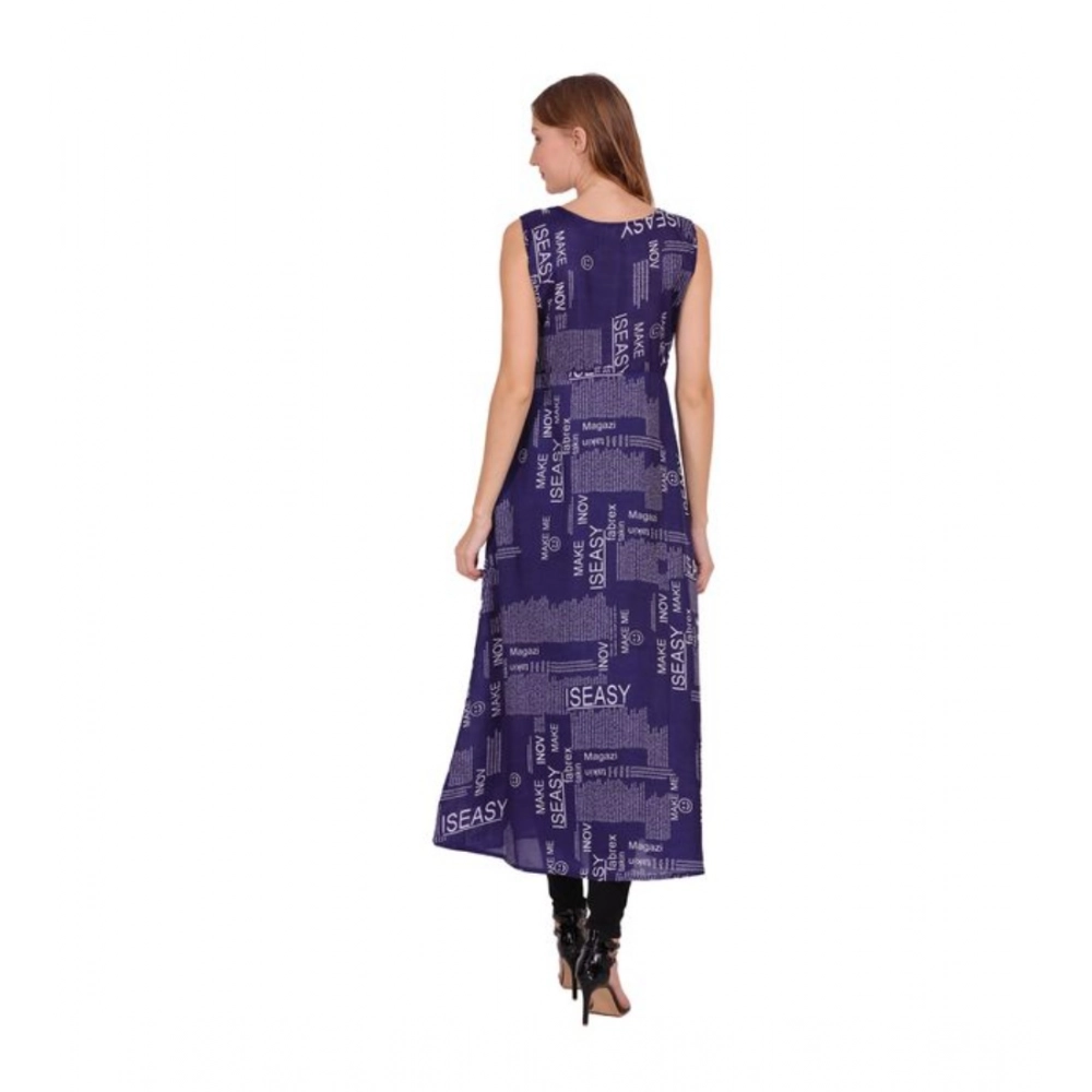 Casual Crepe Sleeveless Slit Dress (Navy Blue) - Image 3