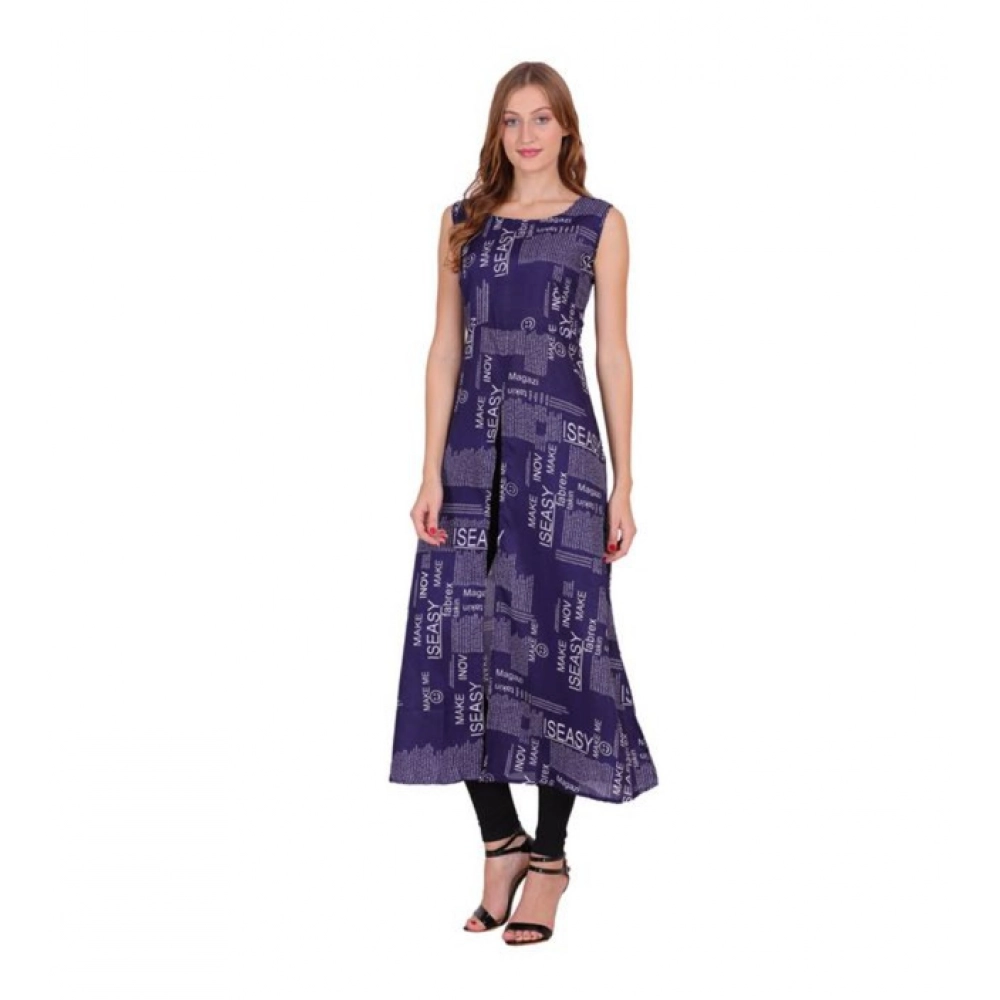 Casual Crepe Sleeveless Slit Dress (Navy Blue) - Image 4