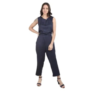Casual Crepe Sleeveless Jump Suit (Navy Blue)