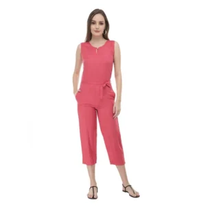Casual Crepe Sleeveless Jump Suit (Pink)
