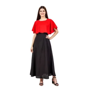 Casual Crepe Sleeveless Cape Dress (Red)