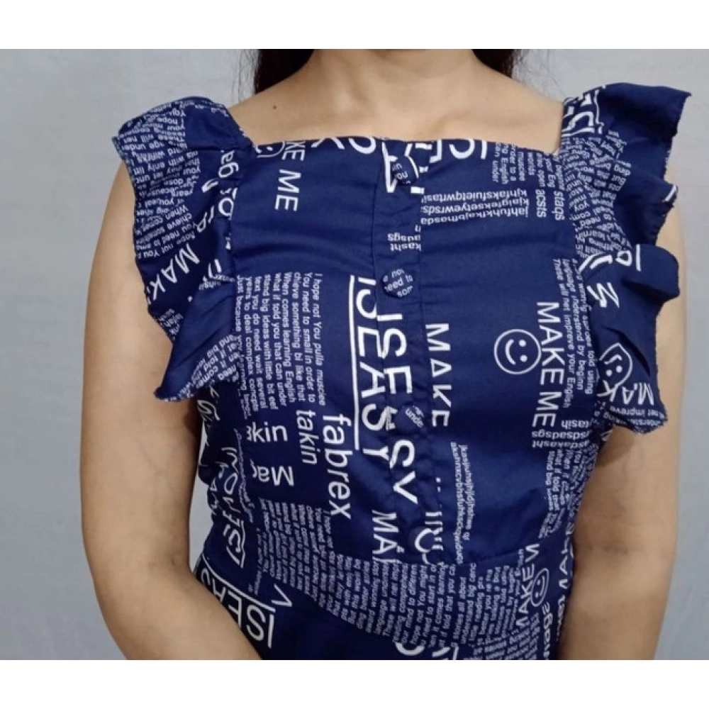 Casual Crepe Sleeveless Dress (Blue) - Image 4