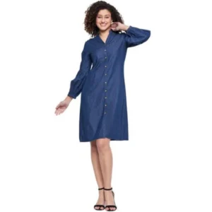 Casual Denim Full sleeve Dress (Blue)