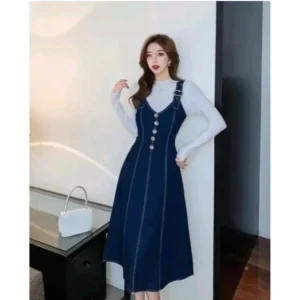 Casual Denim Sleeveless Dress (Blue)