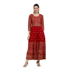 Casual Rayon 3-4th Sleeves Anarkali Kurti (Red)