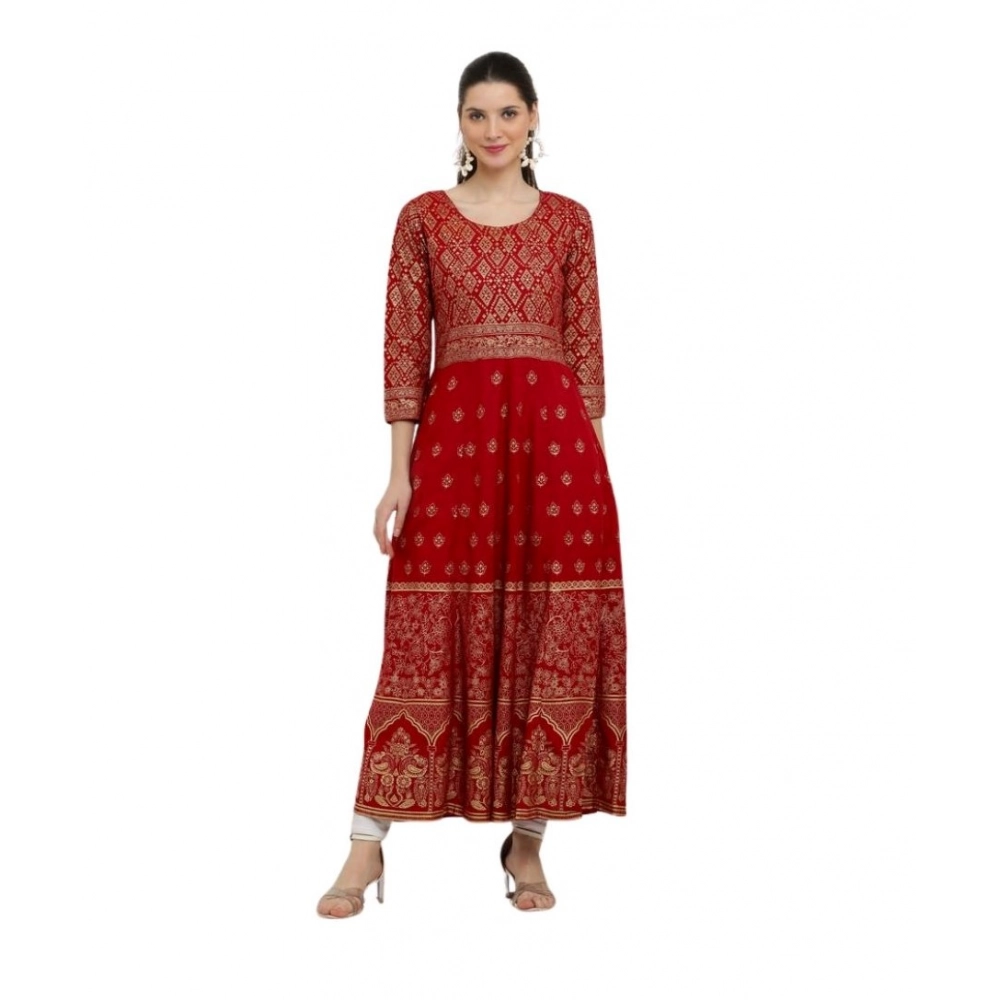 Casual Rayon 3-4th Sleeves Anarkali Kurti (Red)