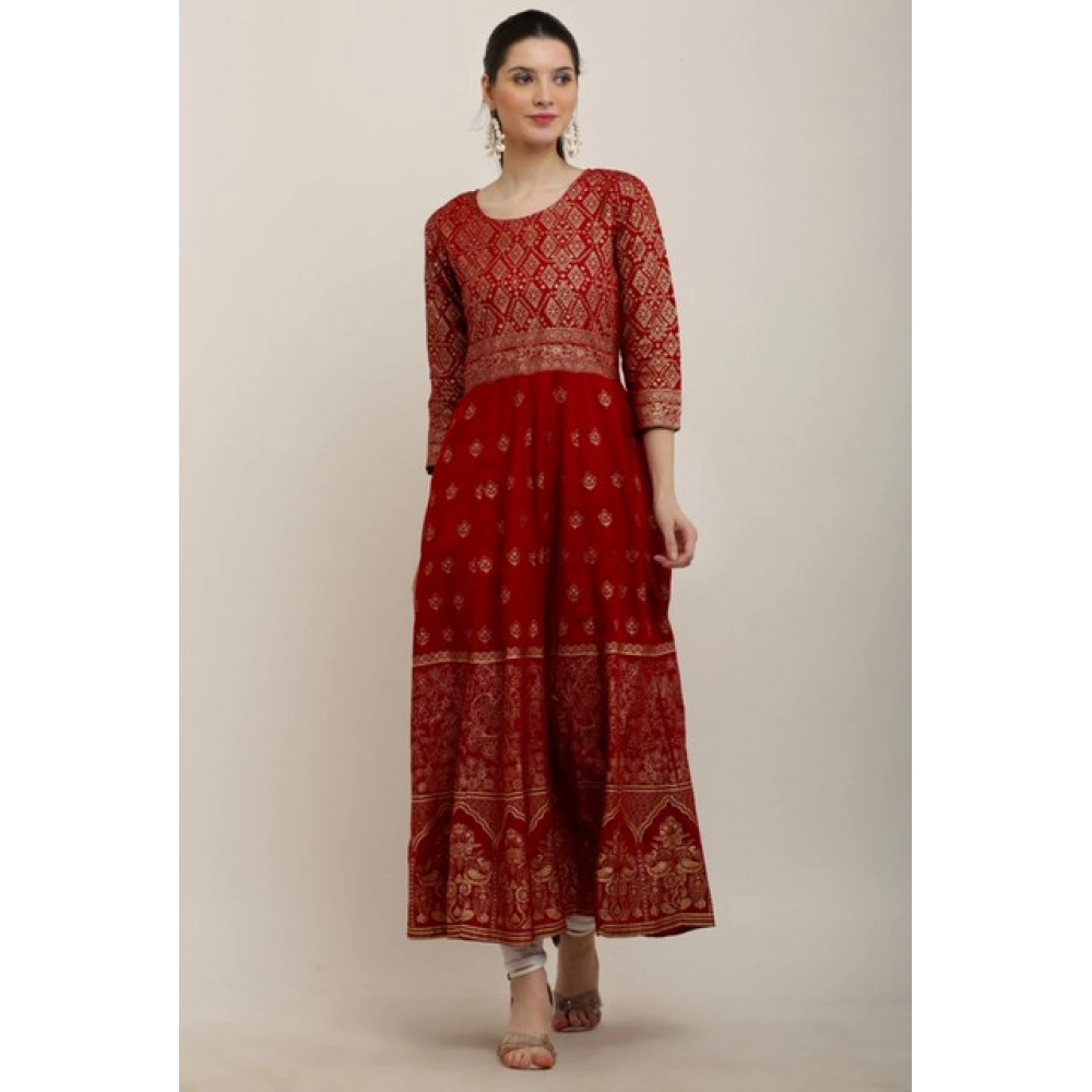 Casual Rayon 3-4th Sleeves Anarkali Kurti (Red) - Image 5
