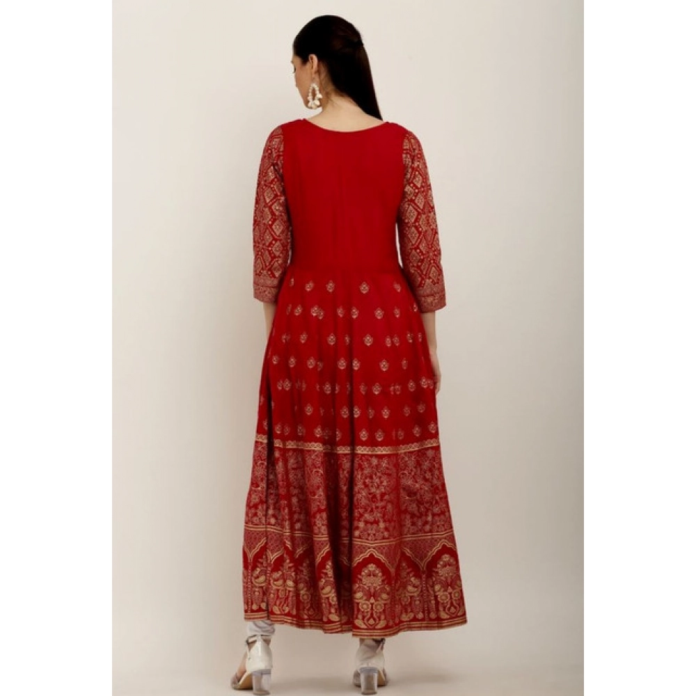 Casual Rayon 3-4th Sleeves Anarkali Kurti (Red) - Image 4