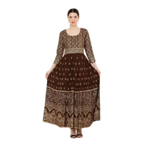 Casual Rayon 3-4th Sleeves Anarkali Kurti (Brown)