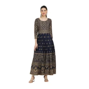Casual Rayon 3-4th Sleeves Anarkali Kurti (Blue)
