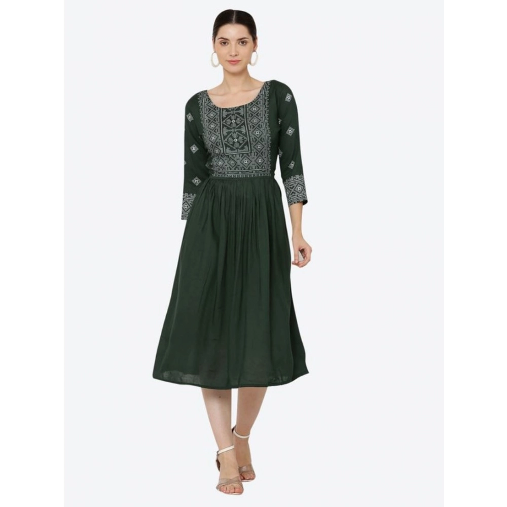 Casual Rayon 3-4th Sleeves Kurti (Green) - Image 3
