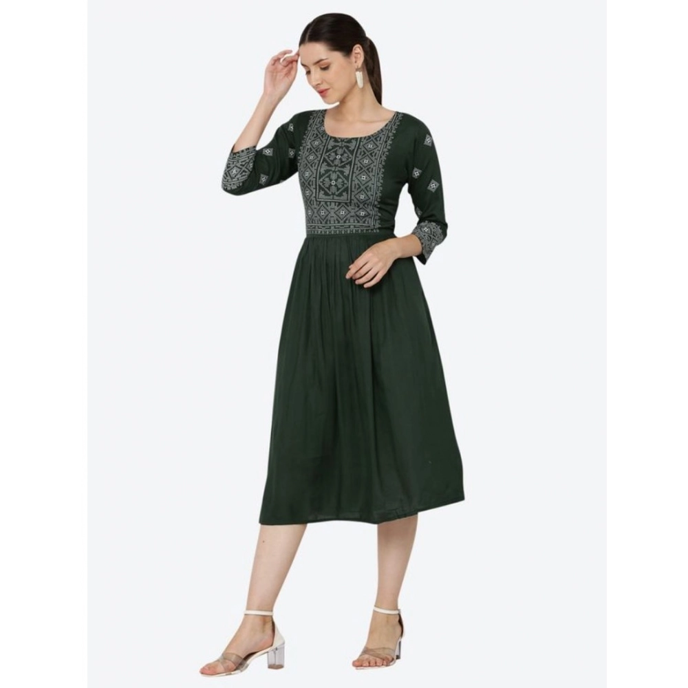 Casual Rayon 3-4th Sleeves Kurti (Green) - Image 5