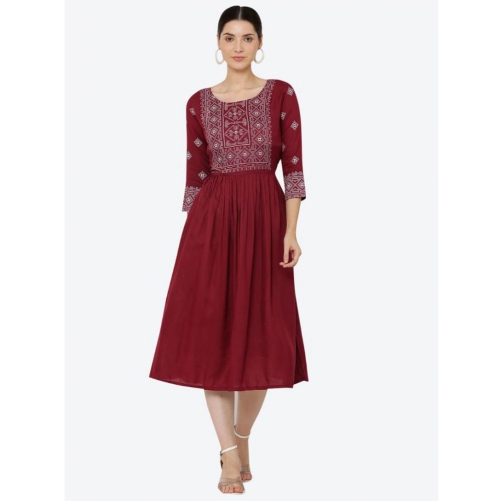 Casual Rayon 3-4th Sleeves Kurti (Maroon)