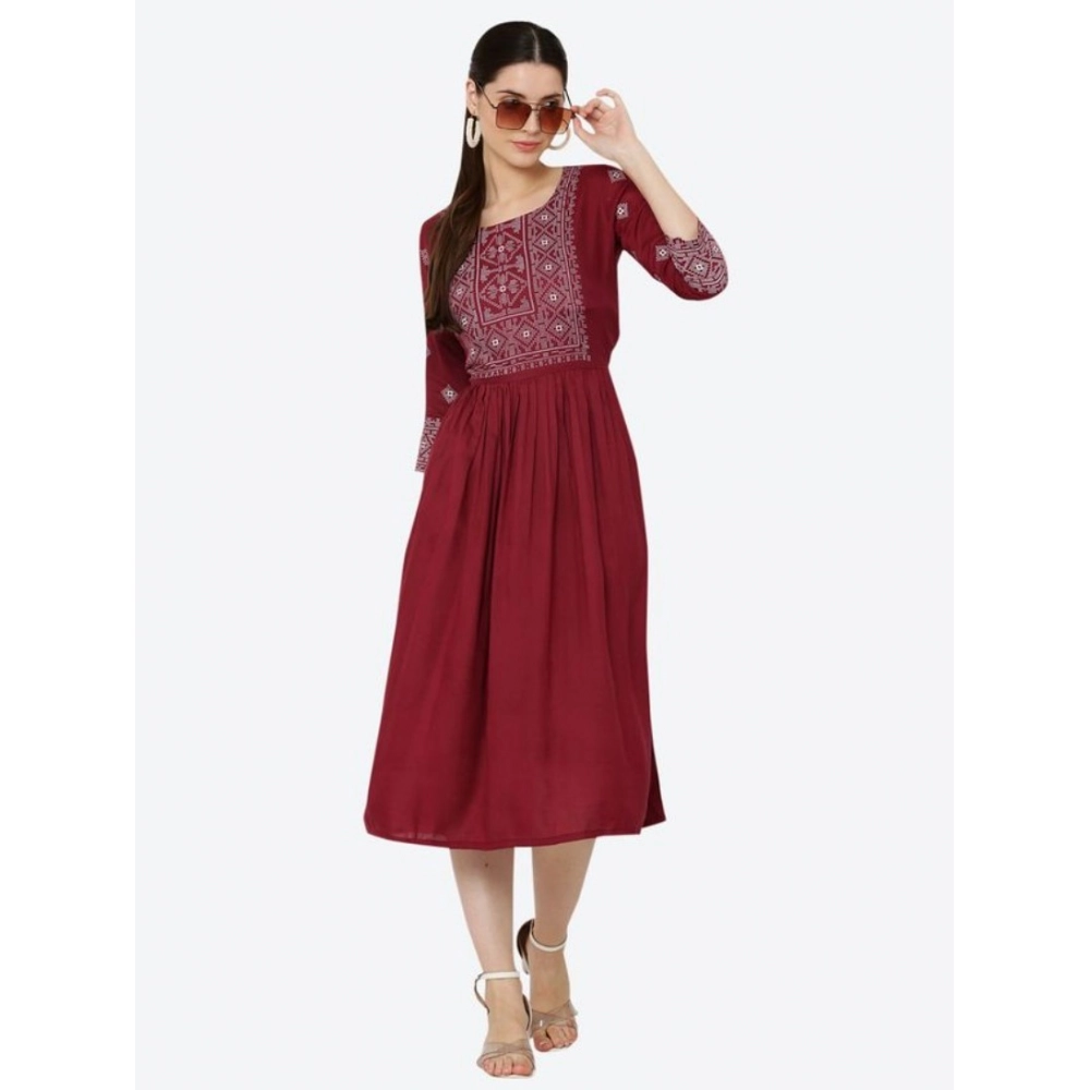 Casual Rayon 3-4th Sleeves Kurti (Maroon) - Image 3