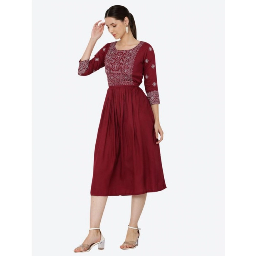 Casual Rayon 3-4th Sleeves Kurti (Maroon) - Image 5