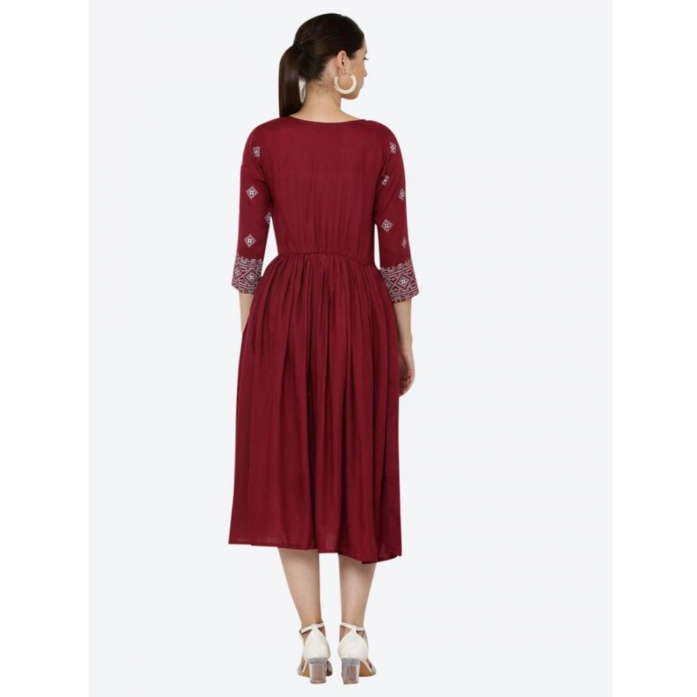 Casual Rayon 3-4th Sleeves Kurti (Maroon) - Image 4