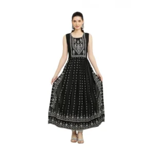 Casual Rayon Sleeveless Kurti (Black)