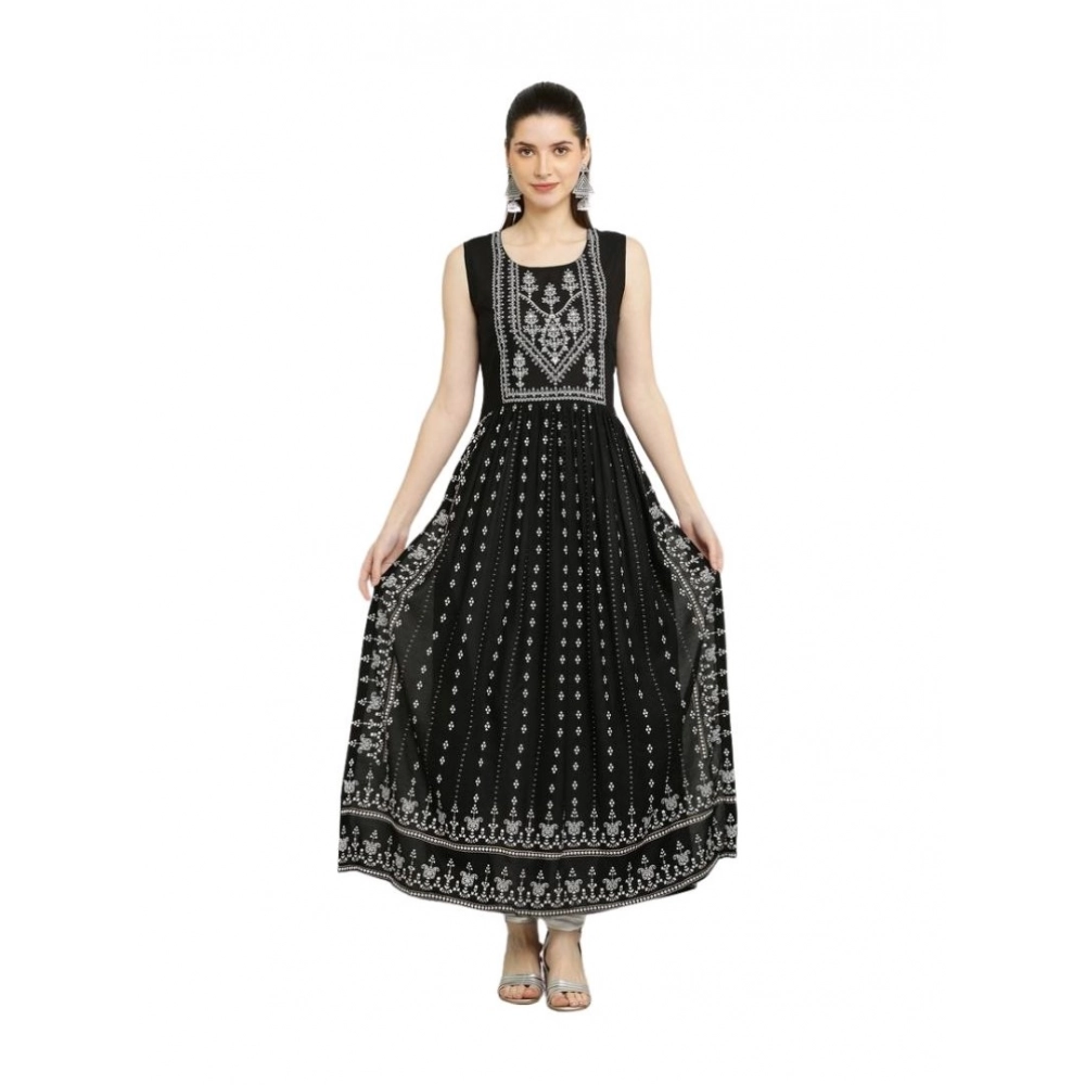 Casual Rayon Sleeveless Kurti (Black)