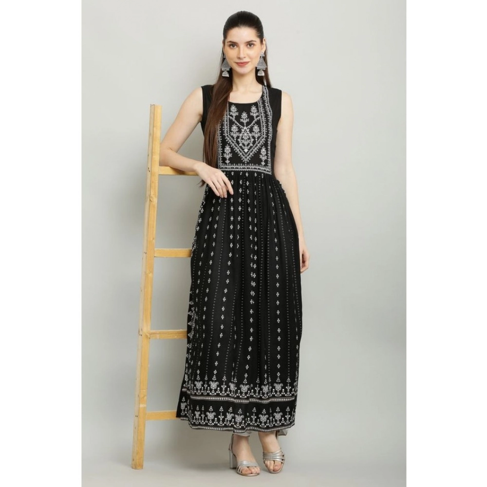 Casual Rayon Sleeveless Kurti (Black) - Image 3