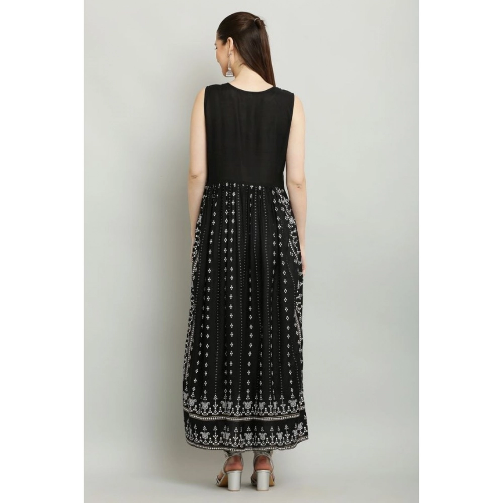 Casual Rayon Sleeveless Kurti (Black) - Image 4