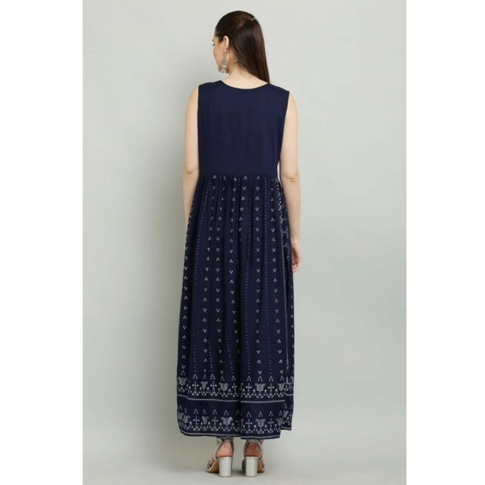 Casual Rayon Sleeveless Kurti (Blue) - Image 3
