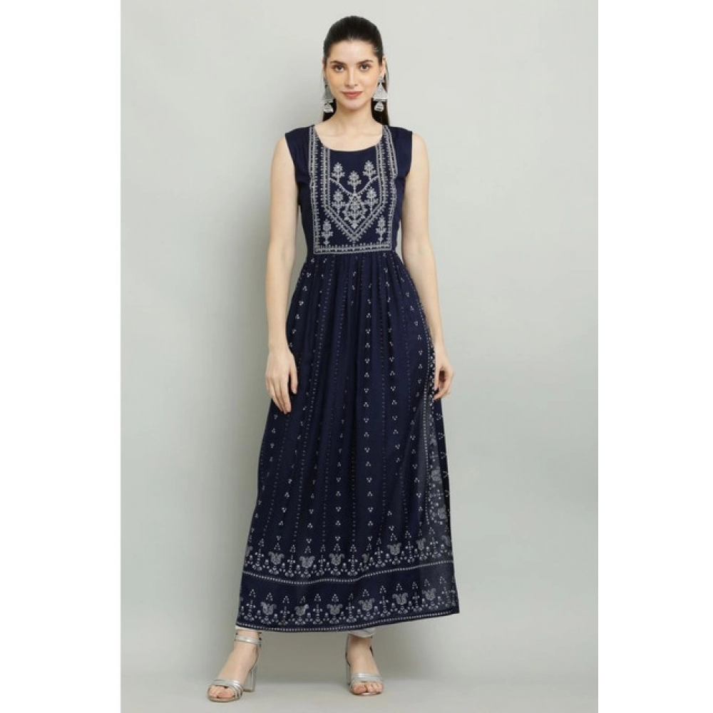 Casual Rayon Sleeveless Kurti (Blue) - Image 4
