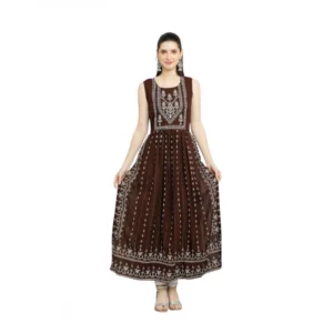 Casual Rayon Sleeveless Kurti (Brown)