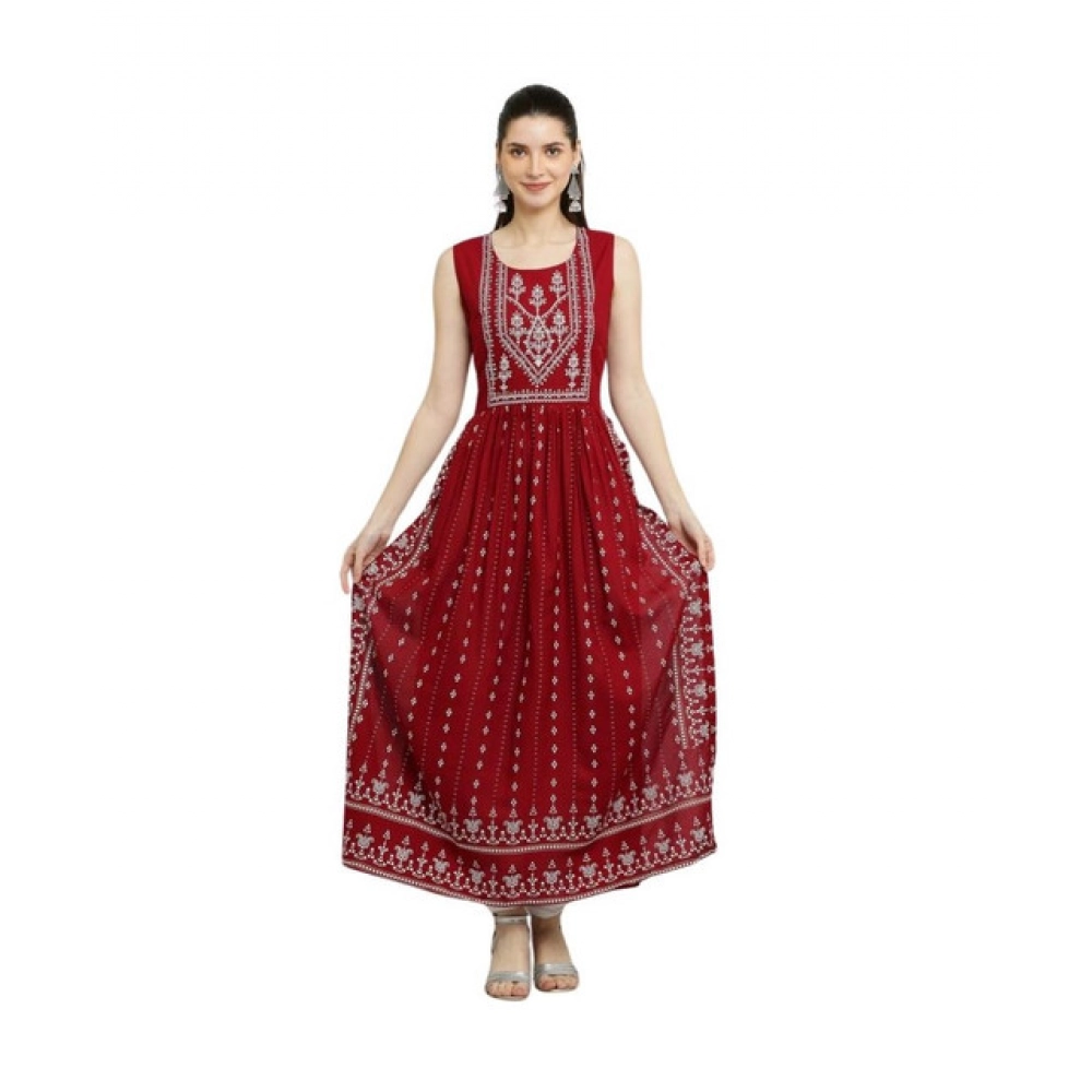 Casual Rayon Sleeveless Kurti (Maroon)