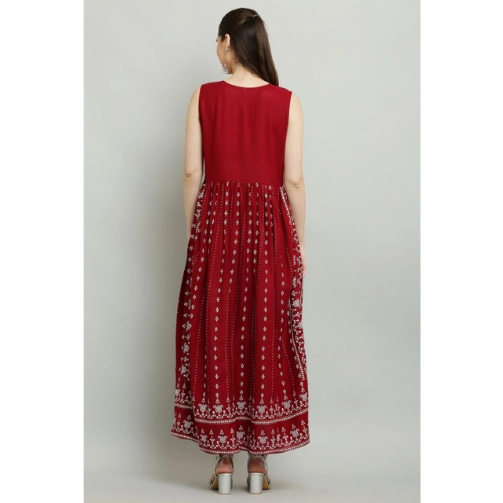 Casual Rayon Sleeveless Kurti (Maroon) - Image 3