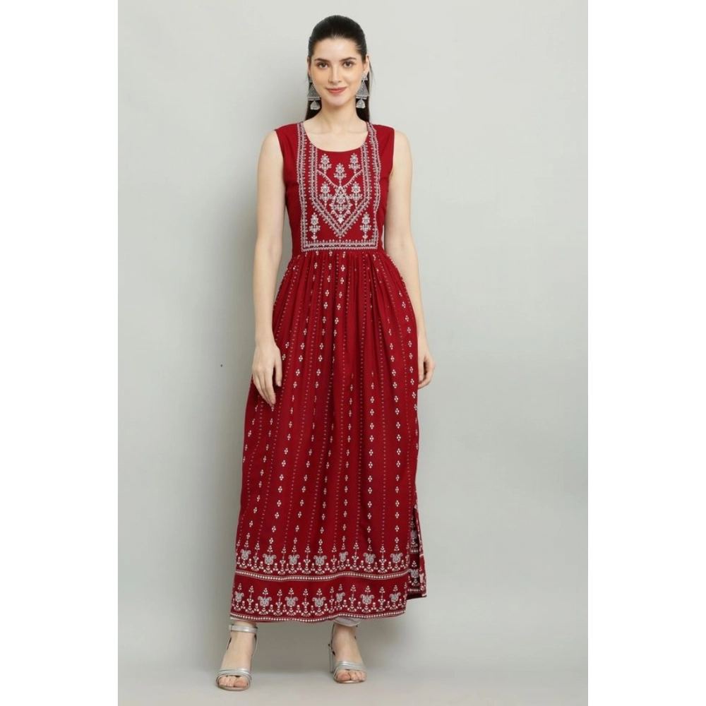 Casual Rayon Sleeveless Kurti (Maroon) - Image 4