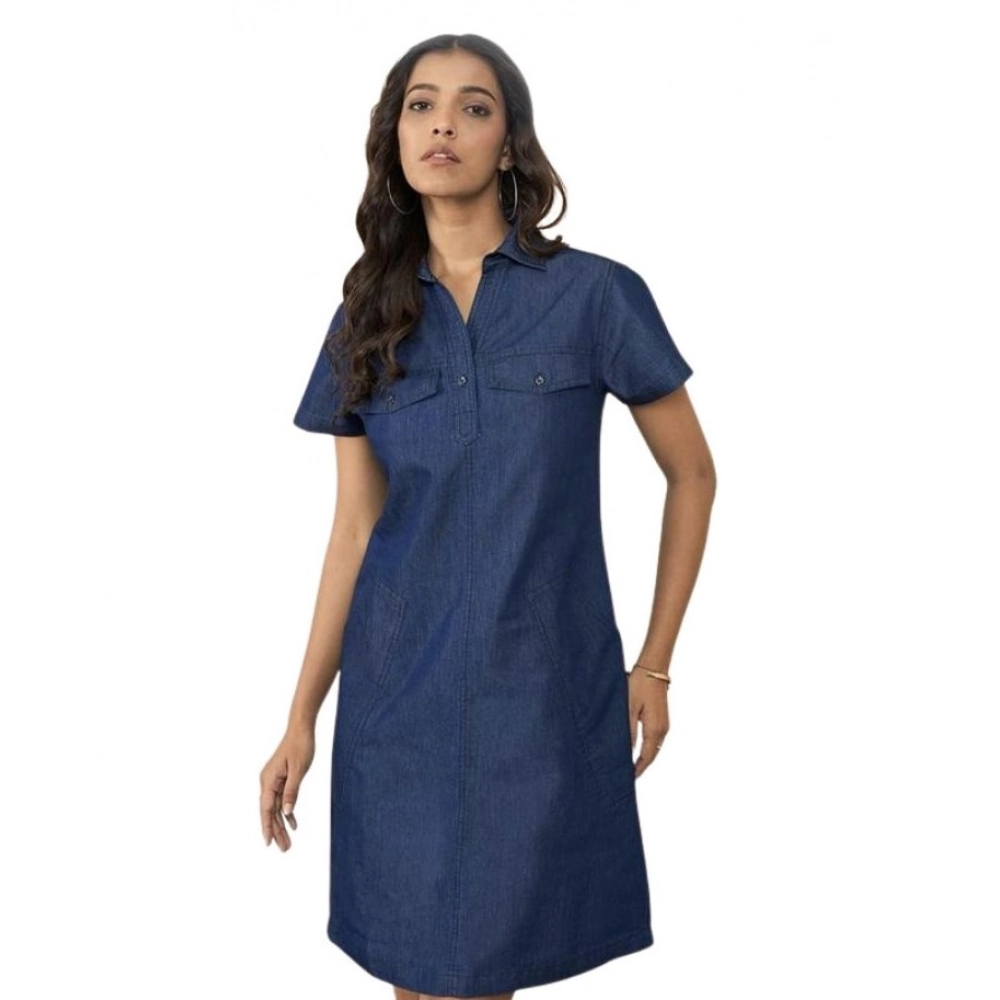 Casual Denim Half Sleeves Dress (Blue)