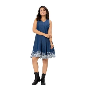 Casual Denim Sleeveless Dress (Blue)
