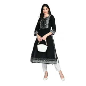 Casual Rayon 3-4th Sleeves Kurti (Black)