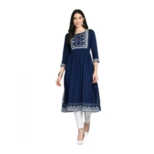 Casual Rayon 3-4th Sleeves Kurti (Blue)