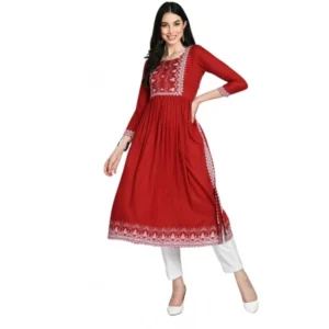 Casual Rayon 3-4th Sleeves Kurti (Maroon)