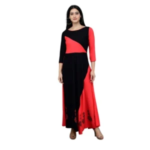 Casual Rayon 3-4th Sleeves Maxi Dress (Pink)