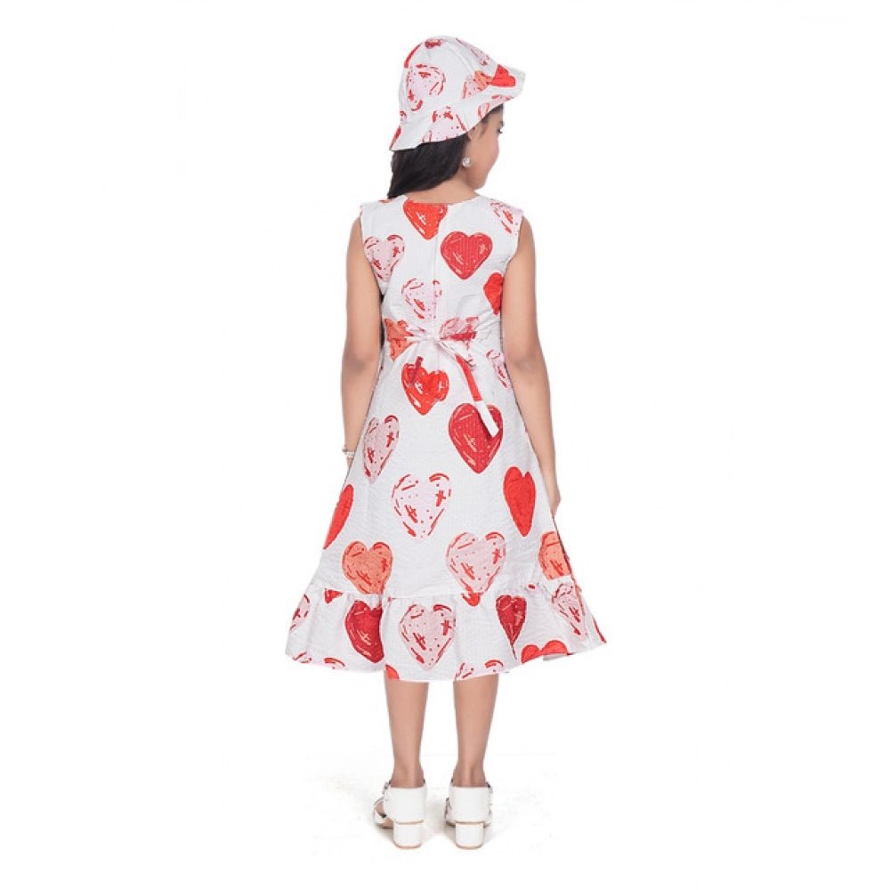Girl's Popcorn Printed Sleeve Less Round Neck Dress (Red) - Image 2