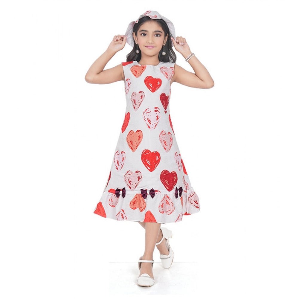 Girl's Popcorn Printed Sleeve Less Round Neck Dress (Red) - Image 3