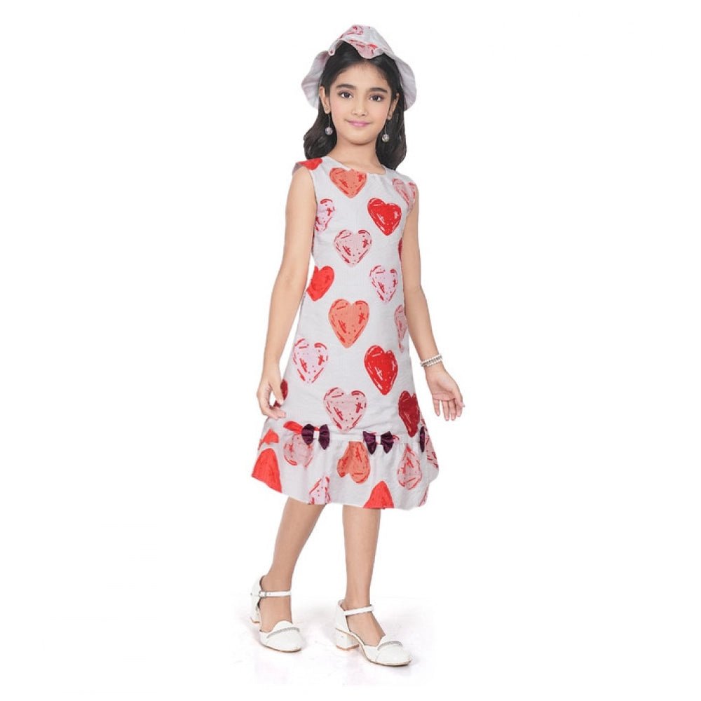 Girl's Popcorn Printed Sleeve Less Round Neck Dress (Red) - Image 4